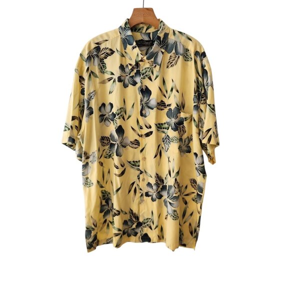 Tori Richard Hawaian Shirt Yellow and Blue Floral Aloha Viscose Mens Size XL - Picture 1 of 12